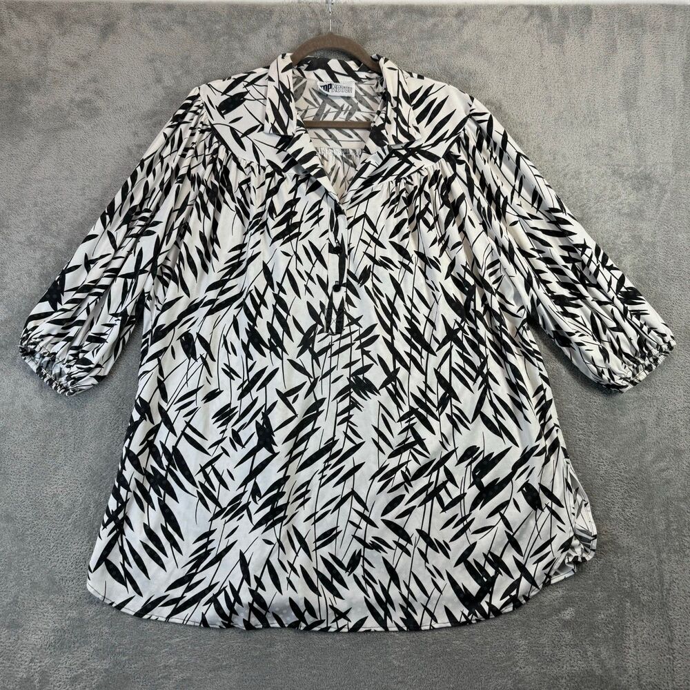 Top Notch Shirt Womens 4X White Floral Button Front Vintage 3/4 Sleeve Casual